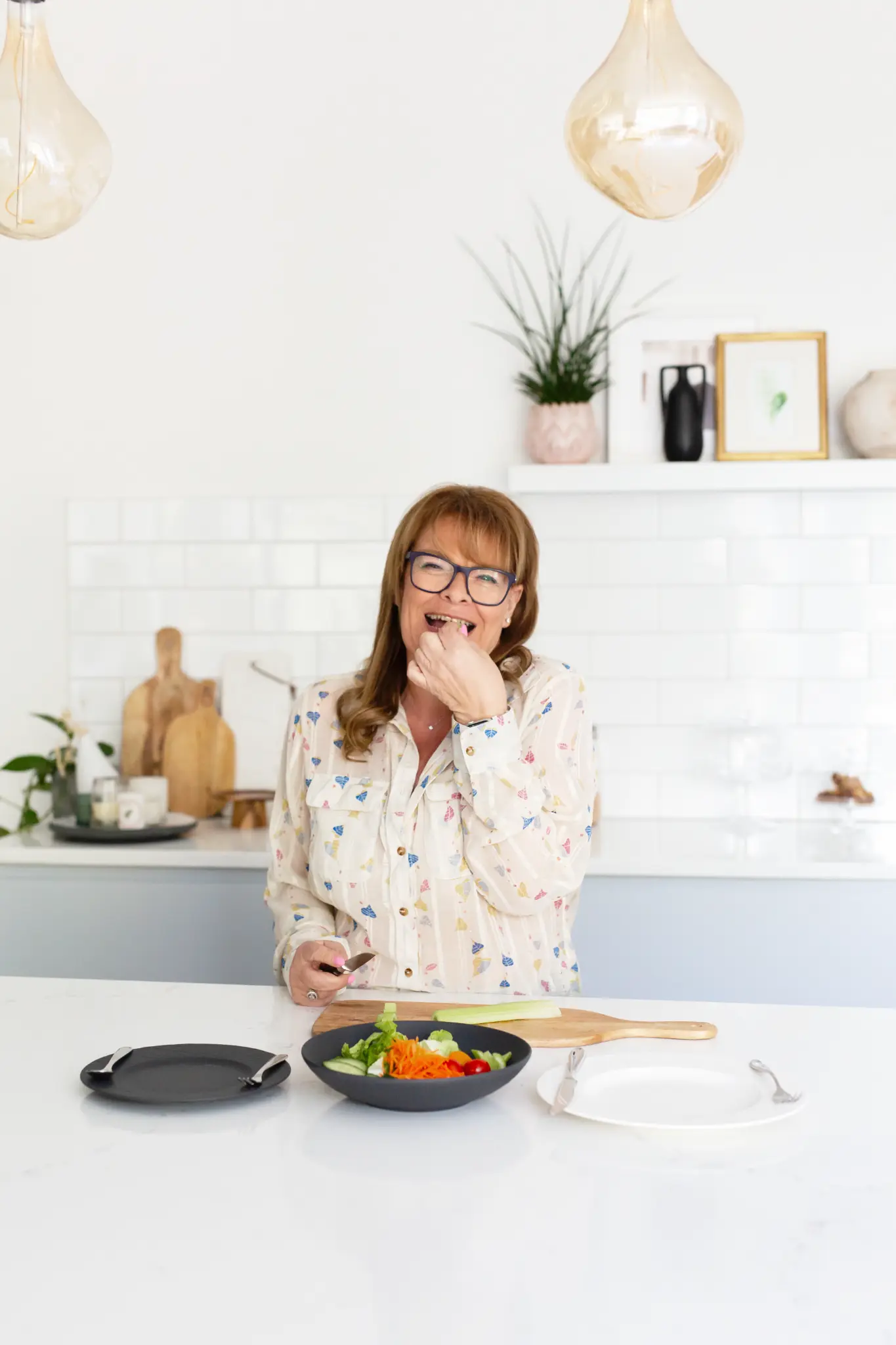 Mel Harris preparing food at home